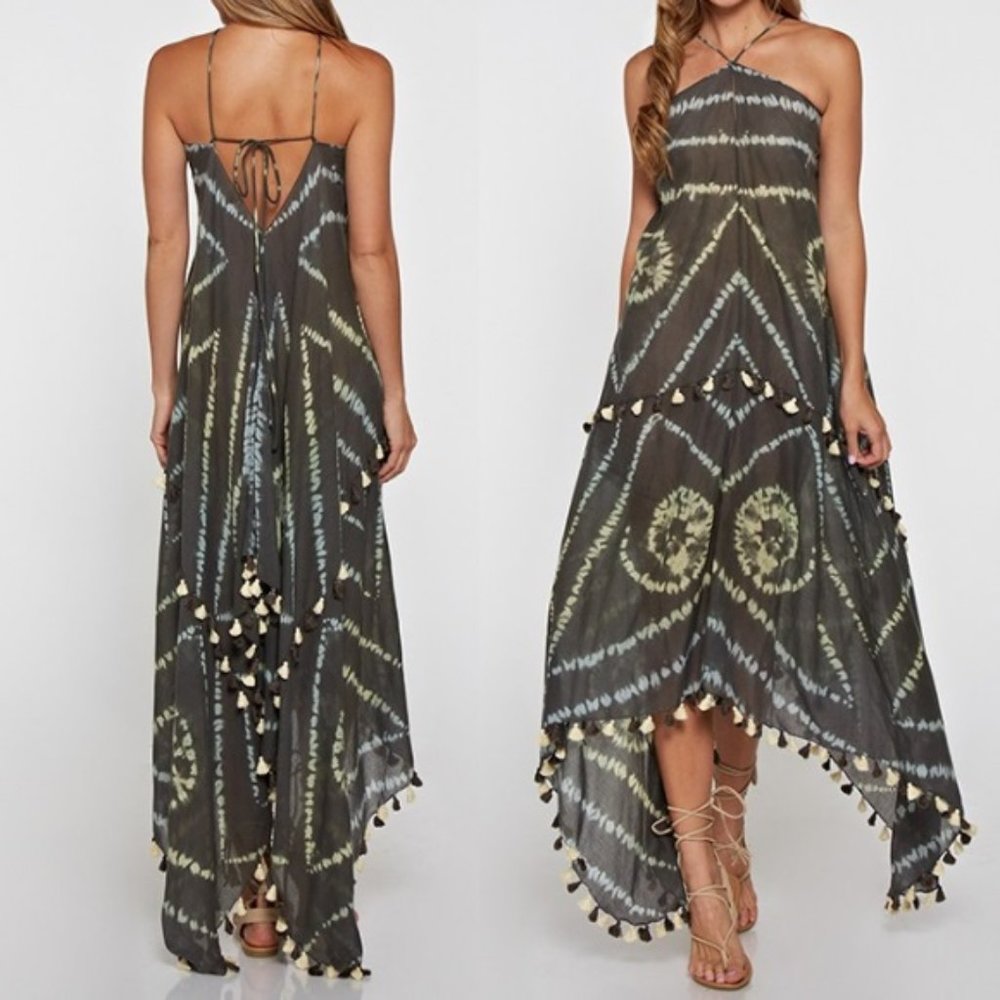 New Moroccan Print Tie Handkerchief Maxi Gray
